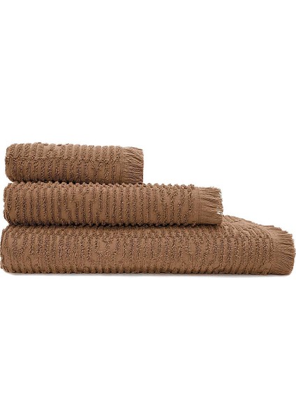 By Ecocotton Anisa Kahverengi Pamuk Jakarlı 3 Parça Hamam Havlu Seti