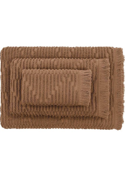 By Ecocotton Anisa Kahverengi Pamuk Jakarlı 3 Parça Hamam Havlu Seti