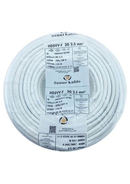 50 Metre 3x2,5 Ttr H05VV-F Beyaz Öznur Kablo