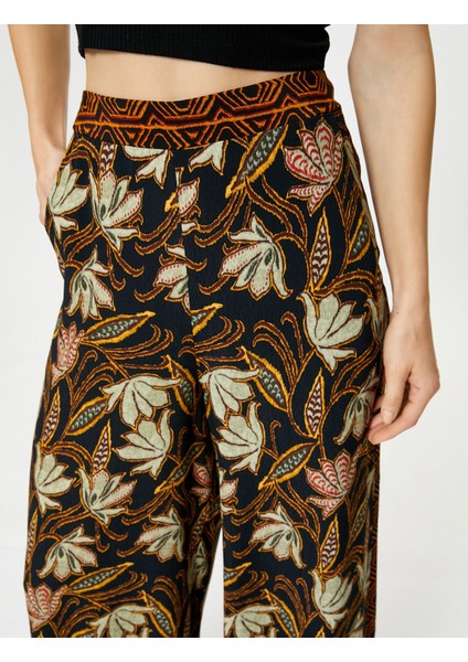 Bol Paça Pantolon Etnik Desenli Cepli Yüksek Bel indirimleri
