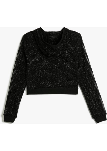 Crop File Kapşonlu Fermuarlı Sweatshirt Simli Slim Fit fiyatları