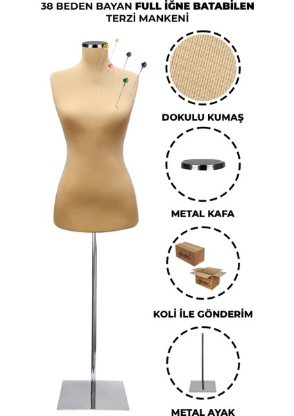 38 Beden Özel Jardonlu Ten Rengi Kumaş Iğne Batabilen Terzi Mankeni Prova Mankeni