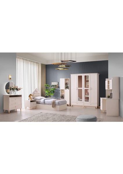 Kuğu Gardırop-Mdf-Ay taşı-160x60x220cm-4 Kapaklı-Aynalı-Ücretsiz Nakliye Ve Montaj fırsatları