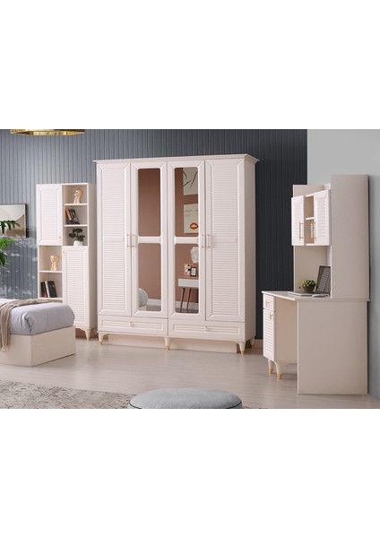 Kuğu Gardırop-Mdf-Ay taşı-160x60x220cm-4 Kapaklı-Aynalı-Ücretsiz Nakliye Ve Montaj indirimleri