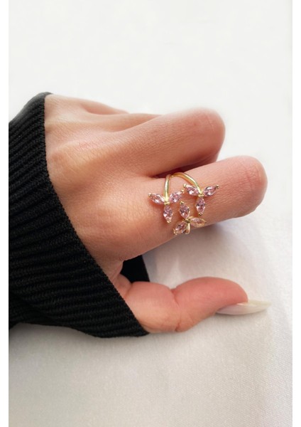 925 Ayar Gümüş Çiçek Tasarım Zirkon Taş Yüzük