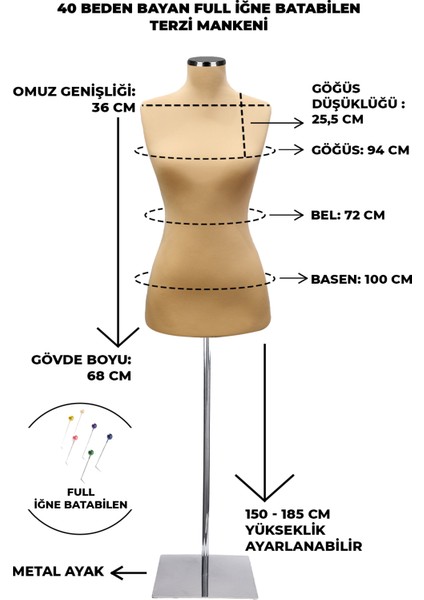 40 Beden Özel Jardonlu Ten Rengi Kumaş Iğne Batabilen Terzi Mankeni Prova Mankeni modelleri