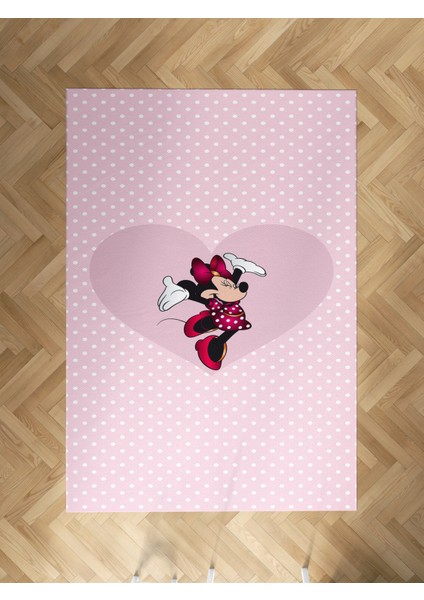Bebek ve Çocuk Odası Büyük Kalpli Minnie Mause ve Puantiyeli Halı