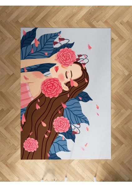 Bebek ve Çocuk Odası Çiçekli Prenses Kız Desenli Halı