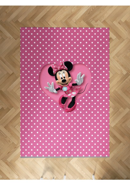 Bebek ve Çocuk Odası Büyük Kalpli Minnie Mause Desenli Halı