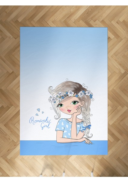 Bebek ve Çocuk Odası Romantic Girl Desenli Mavi Halı