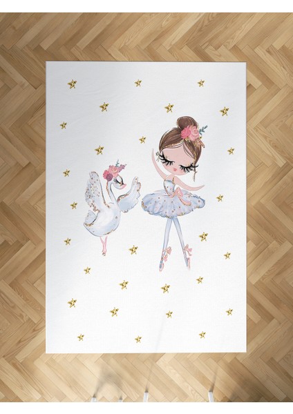 Bebek ve Çocuk Odası Balerin Kız ve Kuğu Desenli Halı