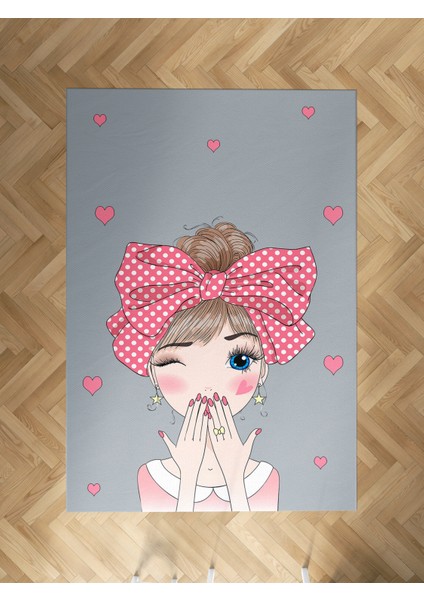 Bebek ve Çocuk Odası Fiyonklu Kız Desenli Halı