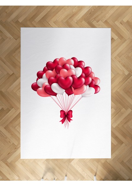 Bebek ve Çocuk Odası Fiyonklu Kalpli Balon Desenli Halı