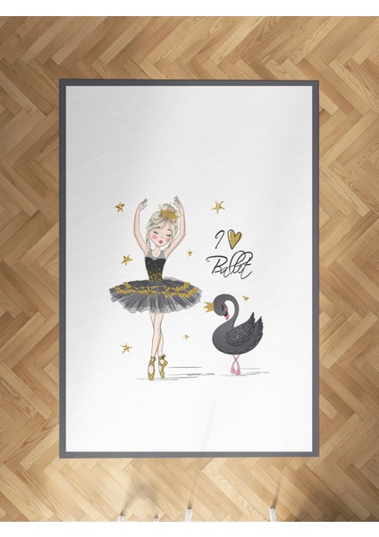 Bebek ve Çocuk Odası Balerin Kız ve Kuğu Desenli Halı