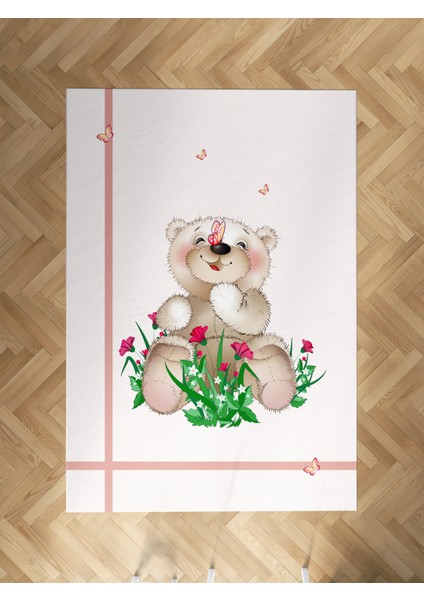 Bebek ve Çocuk Odası Ayıcık ve Çiçek Desenli Halı