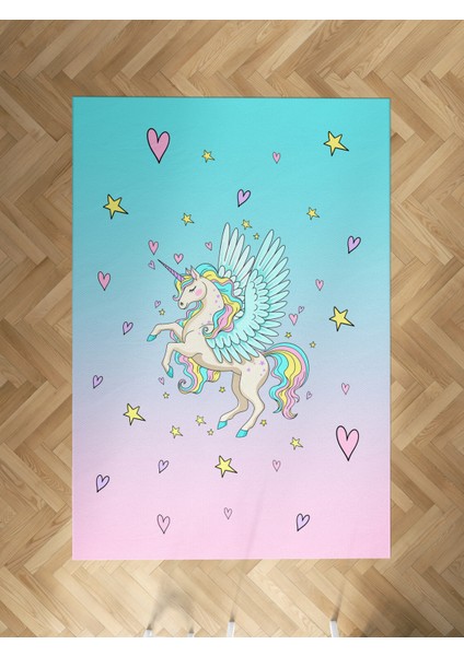 Bebek ve Çocuk Odası Uçan Unicorn Desenli Halı