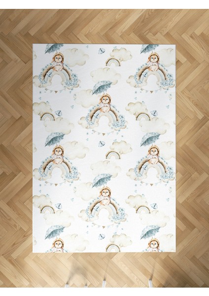 Bebek ve Çocuk Odası Soft Gökkuşağı Tavşan Desenli Halı