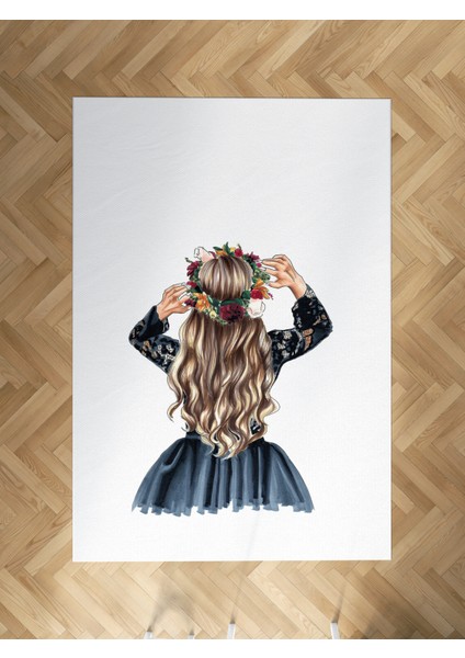 Bebek ve Çocuk Odası Uzun Saçlı Prenses Kız Desenli Halı