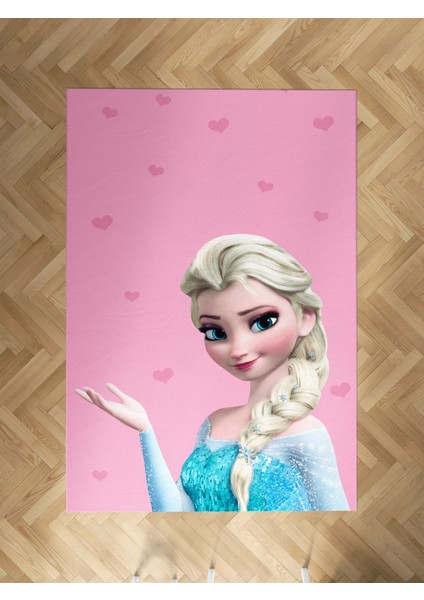 Bebek ve Çocuk Odası Pembe Elsa Desenli Halı