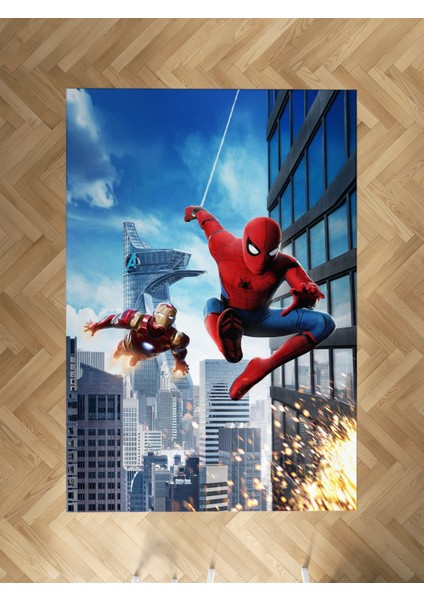 Bebek ve Çocuk Odası Iron Man ve Spider Man Desenli Halı