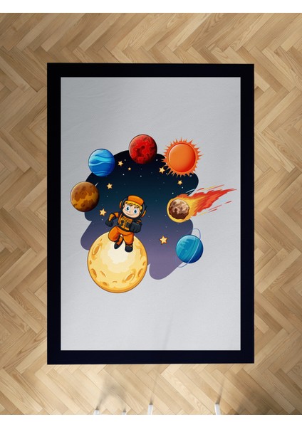 Bebek ve Çocuk Odası Astronot Çocuk ve Gezegen Desenli Halı