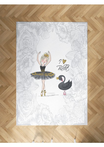 Bebek ve Çocuk Odası Baleri ve Kuğu Desenli Motifli Halı