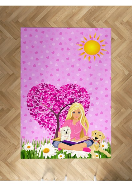 Bebek ve Çocuk Odası Barbie ve Kalp Desenli Halı