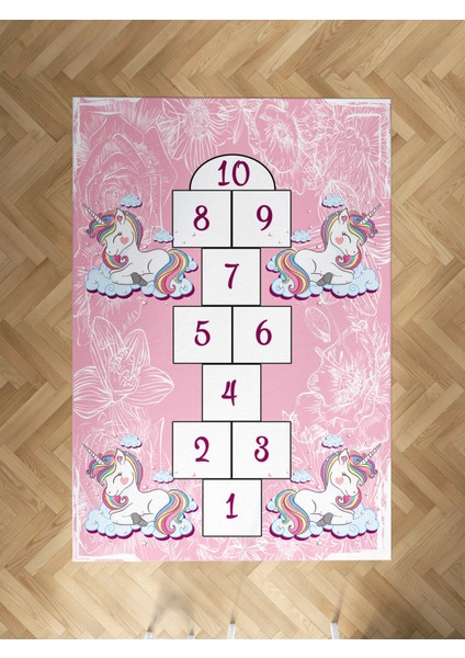 Bebek ve Çocuk Odası Unicorn ve Seksek Desenli Halı