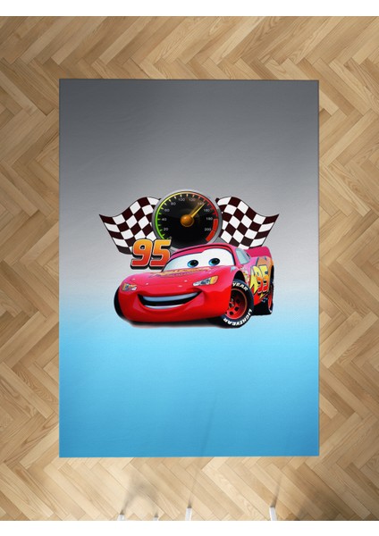 Bebek ve Çocuk Odası Gri Mavi Mcqueen Desenli Halı