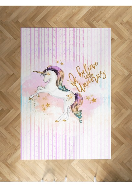 Bebek ve Çocuk Odası Yıldızlı Unicorn Desenli Halı