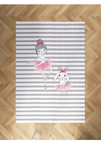 Bebek ve Çocuk Odası Tavşanlı Balerin Kız Desenli Halı