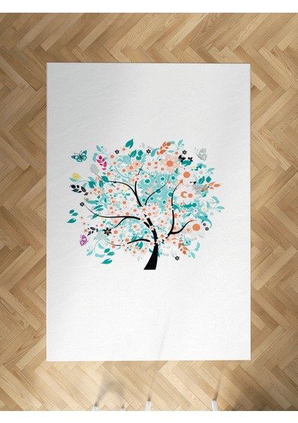 Bebek ve Çocuk Odası Kelebekli Ağaç Desenli Halı