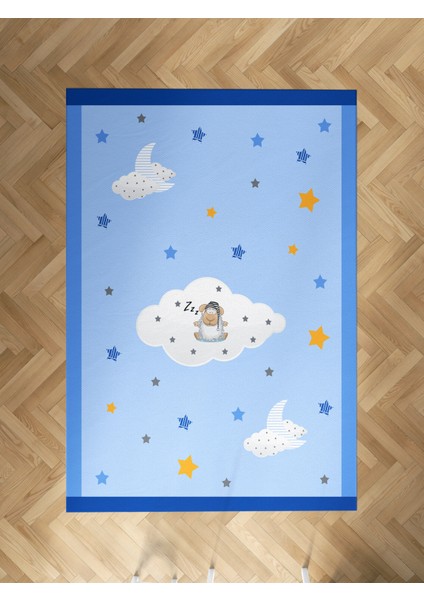 Bebek ve Çocuk Odası Bulut Üzerinde Uyuyan Kuzu Desenli Halı