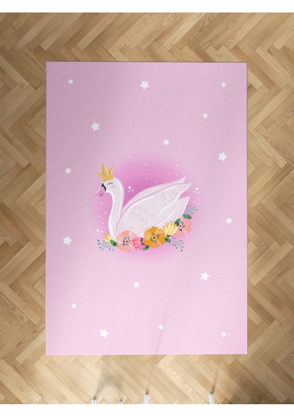 Bebek ve Çocuk Odası Pembe Kuğu Desenli Halı