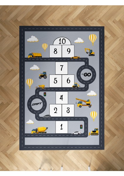 Bebek ve Çocuk Odası Iş Makinalı Sesekli Yol Desenli Halı