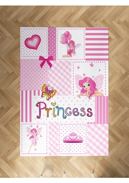 Bebek ve Çocuk Odası Princess Desenli Pembe Halı
