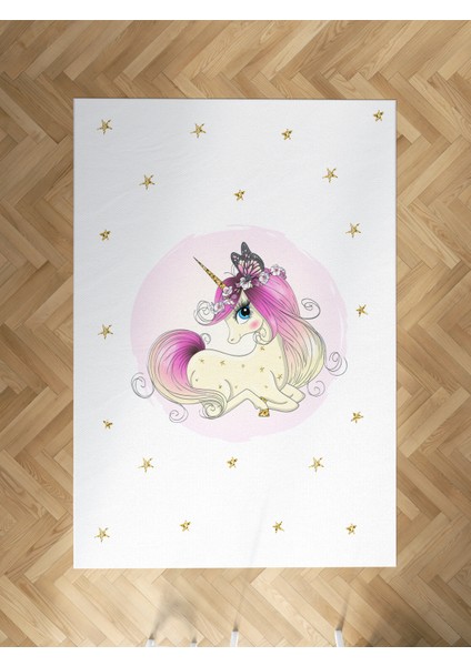 Bebek ve Çocuk Odası Yıldızlı Unicorn Desenli Halı