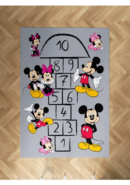 Bebek ve Çocuk Odası Mickey ve Minnie Mause Desenli Seksekli Halı