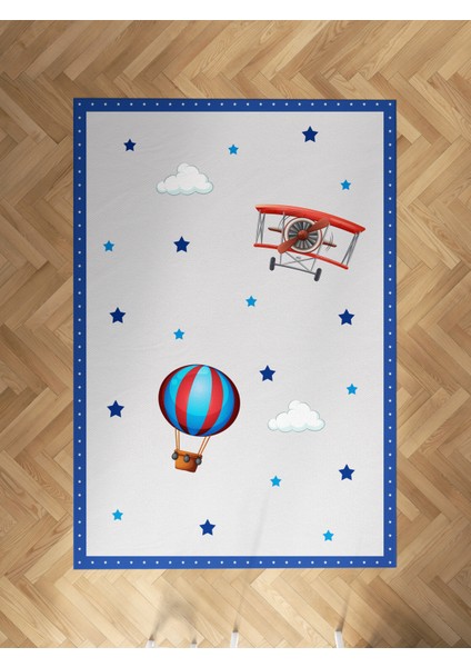 Bebek ve Çocuk Odası Uçak ve Uçan Balon Desenli Halı