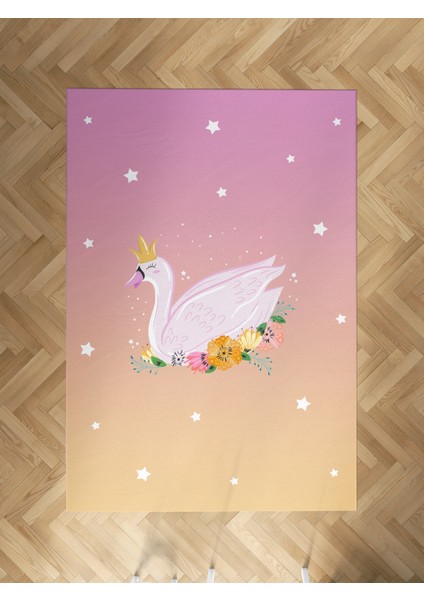 Bebek ve Çocuk Odası Çiçekli Kuğu Desenli Halı