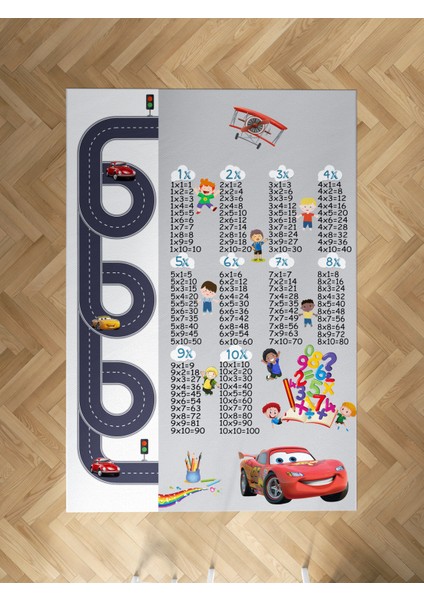 Bebek ve Çocuk Odası Çarpım Tablolu ve Yol Desenli Eğitici Halı