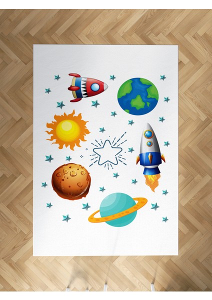 Bebek ve Çocuk Odası Gezegen ve Space x Desenli Halı