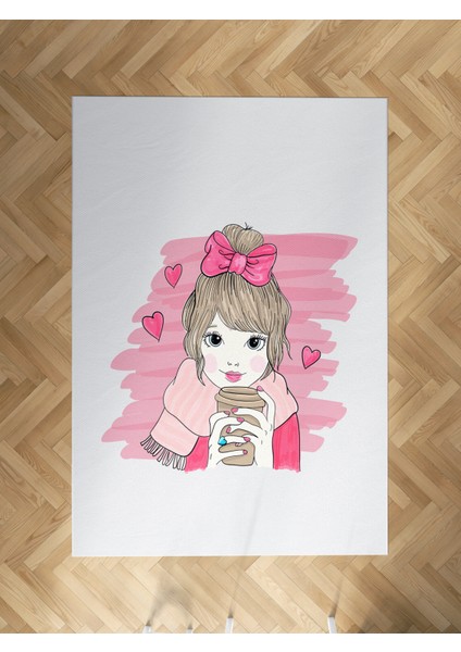 Bebek ve Çocuk Odası Kurdeleli Kız Desenli Halı