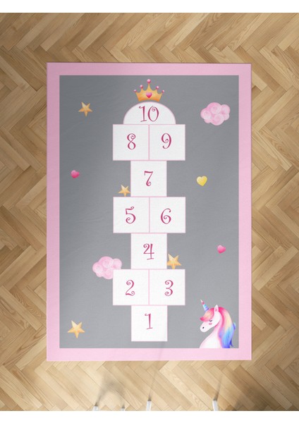 Bebek ve Çocuk Odası Unicorn ve Seksek Desenli Halı