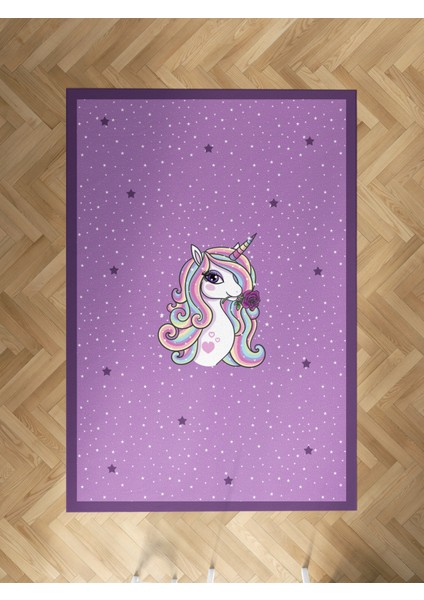 Bebek ve Çocuk Odası Mor Unicorn Desenli Halı