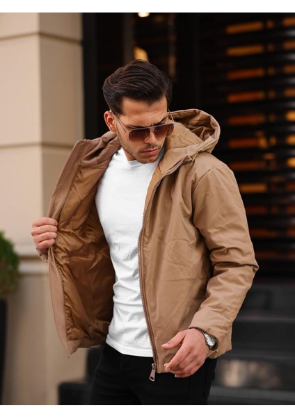 Mat Deri Kapüşonlu Mont - Bej fiyatları