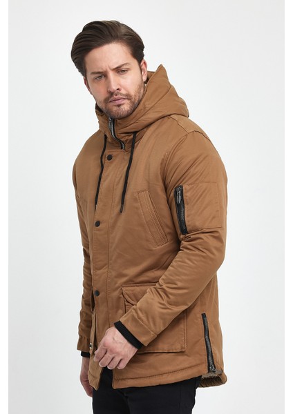 Kanvas Kumaş Kapüşonlu Slim Fit Kalıp Erkek Kışlık Mont fırsatları