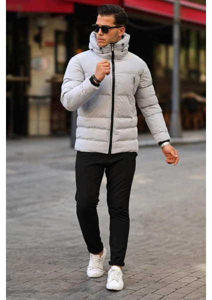 Elyaf Dolum Kapüşonlu Rahat Kullanım Slim Fit Kalıp Erkek Kışlık Mont