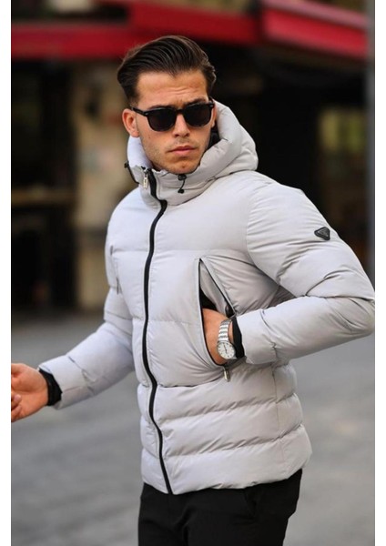 Elyaf Dolum Kapüşonlu Rahat Kullanım Slim Fit Kalıp Erkek Kışlık Mont modelleri