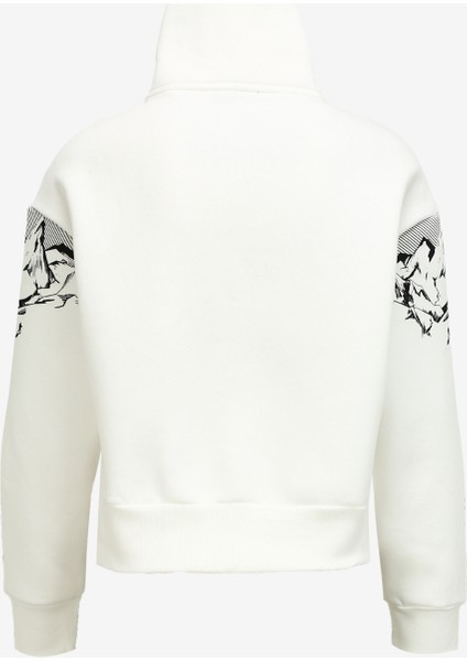 Kırık Beyaz Kadın Dik Yaka Loose Fit Baskılı Sweatshirt D3WL-SWT14 fiyatları